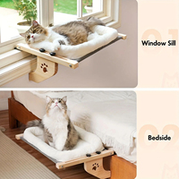 Hamac-lit moderne en bois pour chat avec housse amovible et lavable, idéal pour bronzer et conçu pour rebord de fenêtre, toutes saisons, suspendu - En stock