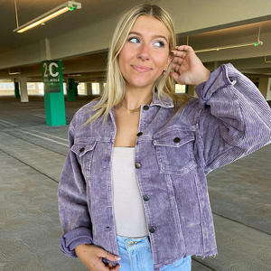 Giacca Oversize da Donna a Maniche Lunghe in Velluto a Coste Lavato <span class=keywords><strong>con</strong></span> <span class=keywords><strong>Frange</strong></span> - Product Image 4