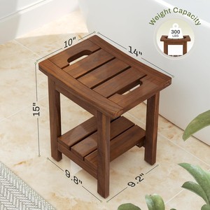 Tabouret de douche en teck, siège de salle de bain en bois massif, 25,4x35,6x38,1 cm, antidérapant, résistant à la moisissure, utilisation en sauna - Product Image 2