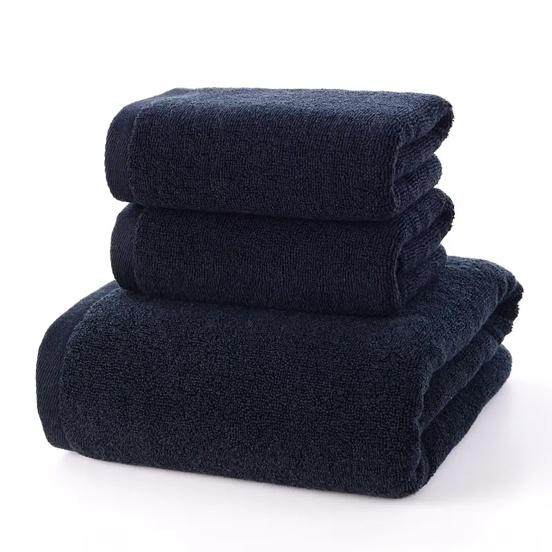 Low MOQ Wholesale Black Towel 100% Cotton Custom Embroidery Logo Hand Face Bath Wash Cloth Towel Gym Fitness Spa Salon Use