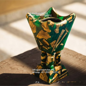 Quemador de incienso Mubkhar de resina y madera redondo hecho a mano para Ramadán para uso aromático diseño islámico - Product Image 1