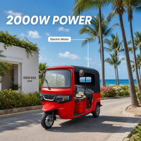 Twee-rijige elektrische tuktuk met 2000W motor, 6 passagiers, 50 km/u, buitenvering, binnenhydraulische schokdemper, elektrische passagiersdriewieler