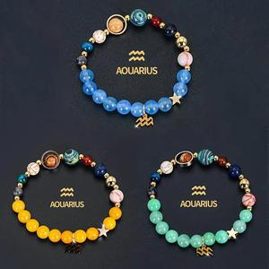 Pulsera de Piedras Naturales con los 12 Signos del Zodiaco, Sistema Solar, 8 Planetas, Galaxia, Universo, Juego de Pulseras para Parejas, Hombres <span class=keywords><strong>y</strong></span> Mujeres - Product Image 5