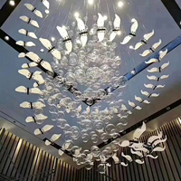 Lustre LED en verre décoratif en forme d'oiseau, design moderne pour hall d'hôtel, grand projet, luminaire suspendu au plafond