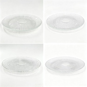 Assiette en verre transparent gaufré à motif quadrillé, assiette de présentation ronde décorative, assiette de décoration de table pour mariage et usage domestique - Product Image 2
