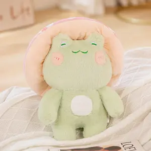 Kawaii Plüschtiere Geschenk für Kinder Netter Frosch mit rosa Pilz Hut Kuscheltiere