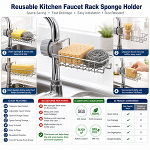 Soporte Multifuncional para Grifo, Porta Esponjas, Cepillos y Jabón, Organizador para Fregadero <span class=keywords><strong>de</strong></span> <span class=keywords><strong>Cocina</strong></span> - Product Image 1