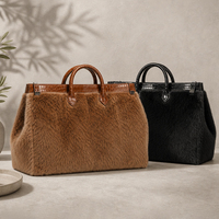 Sac fourre-tout en cuir véritable à poils pour femme, grand sac à poignée supérieure en peluche pour tenues d'hiver, marque privée