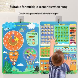 <span class=keywords><strong>Calendario</strong></span> de plástico educativo para niños de preescolar, tabla de pared con tarjetas adhesivas de clima, semana, hora, temporada y festividades - Product Image 2
