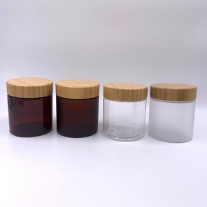 Pot cosmétique personnalisé avec logo, 250 ml, en PET transparent givré ambré, pour gommage corporel, crème au beurre de karité, crème pour le visage, avec couvercle en bambou - Product Image 4
