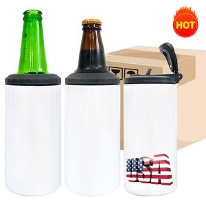 4 in 1 Sublimation 12Oz Slim Fatty Beer Can Cooler <b>With</b> <b>Flip</b> <b>Top</b> Lid 16Oz Sports Water <b>Bottle</b> - Product Image 1