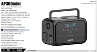 Station portable de batterie LiFePO4 288Wh, onde sinusoïdale pure 300W, charge rapide USB-C 140W, panneau solaire pour aventure en voiture autonome