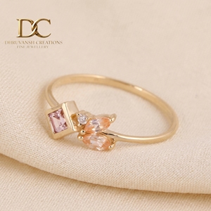 Nouvelle bague de luxe en or massif 14 carats avec diamant de laboratoire, morganite et saphir Padparadscha, bijoux de mariage pour femmes - Product Image 3