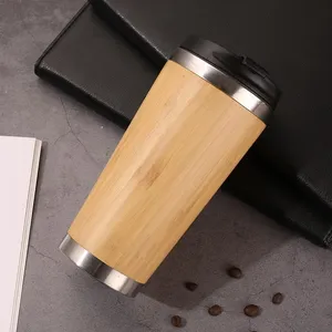 Wholesale Custom Stainless Steel 450ml Bamboo Travel Mug