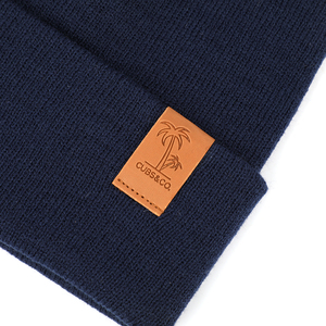 Hot Sale Factory Direct Price 100% Acrylic <strong>Navy</strong> Blue Keep Warm in Autumn and Winter PU Leather Fold Brim Beanie <strong>Hats</strong> - Product Image 5