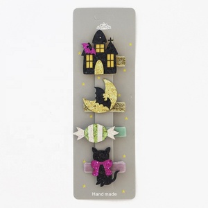 Pinzas para el Cabello de Halloween Personalizadas, Divertidas, con Diseño de Fantasma, Calabaza, Brillo y Murciélago Negro, para Niñas - Product Image 2