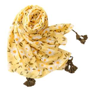 Ultimo Design personalizzato <span class=keywords><strong>giallo</strong></span> limone margherita sciarpe di cotone stampato scialli da donna con stampa floreale viscosa sciarpa da spiaggia hijab - Product Image 5
