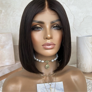 Perruque courte de 12 pouces, coupe bob, nœuds blanchis, cheveux humains vierges Remy, cuticule complète, <span class=keywords><strong>film</strong></span> HD, dentelle invisible, perruques à dentelle frontale - Product Image 2