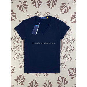 T-shirts pour femmes de luxe en coton brodé de haute qualité de la marque RL en gros, <span class=keywords><strong>col</strong></span> en <span class=keywords><strong>V</strong></span>, manches courtes, confortables - Product Image 3