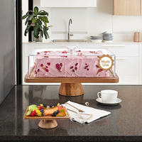 Support à gâteau en bois d'acacia écologique avec couvercle - Support à gâteau rectangulaire 2 en 1 Ensemble de présentation de table de dessert et plateau à charcuterie Fromage