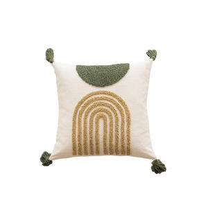 Funda de Cojín Lumbar Moderna Minimalista con Diseño Geométrico Cuadrado, Estampado de Borlas, Lavable, de Poliéster y Algodón - Product Image 3