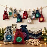 Sac en lin recyclable 10*14cm, lot de 24 pièces avec accessoires, sacs de calendrier de l'avent pour les fêtes, décoration DIY pour bonbons