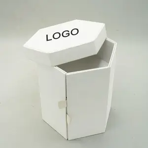 उपहार बॉक्स नए डिजाइन सफेद कागज हेक्सागोनल टोपी पैकेजिंग बॉक्स कस्टम लोगो
