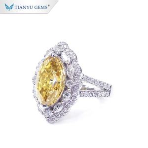 Tianyu personnalisé 14k/18k pur or blanc bague de fiançailles 8*14mm Murquise jaune Moissanite bague de mariage en or - Product Image 1