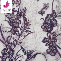 2021 nouveau Stock violet brodé à la main Tulle dentelle nigérian dentelle bordure lacets avec paillettes et perles HY1545