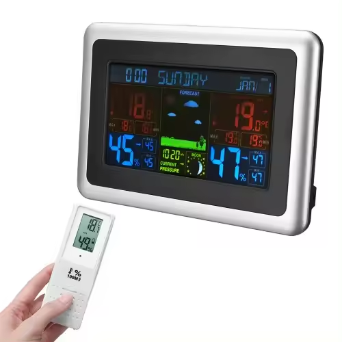 Smart LCD Colorful Atomic Digital Radio Control Wall Desk RF Clock Weather Station Temperature Calendars Home Office Living Room