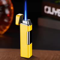 Briquet torche moderne à flamme bleue au gaz butane, coupe-vent, rechargeable, en métal, pour cadeaux d'affaires