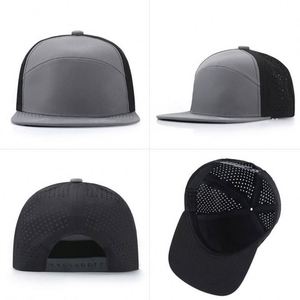 หมวกแก๊ปแบบ snapback 7 แผง ปักโลโก้ PVC คุณภาพสูง ผลิตตามสั่ง (OEM) สำหรับขายส่ง กันน้ำ มีรูเจาะแบบเลเซอร์ - Product Image 6