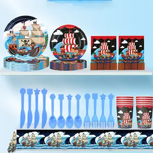 Manufacturers wholesale pirate cartoon theme children's birthday party supplies tableware set