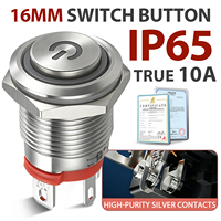 Interrupteur à bouton-poussoir momentané verrouillable en acier inoxydable avec LED de puissance 24V 10A 1NO, étanche certifié IP67 pour contrôle de batterie extérieur