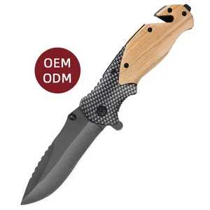 2024 Hot Sale X50 Olive Wood Handle Custom Outdoor EDC Camping Survival Rescue Tactical Folding Pocket Knife Folded