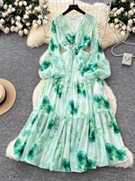 Robe longue plissée imprimée pour femmes européennes et américaines, respirante et confortable, de style décontracté, idéale pour la plage