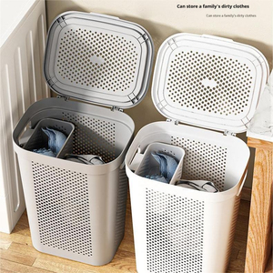 Large Capacity Ventilated <strong>Plastic</strong> <strong>Laundry</strong> Storage Bin with Flip-Top Lid and Optional Wheels Dirty Clothes <strong>Basket</strong> - Product Image 2
