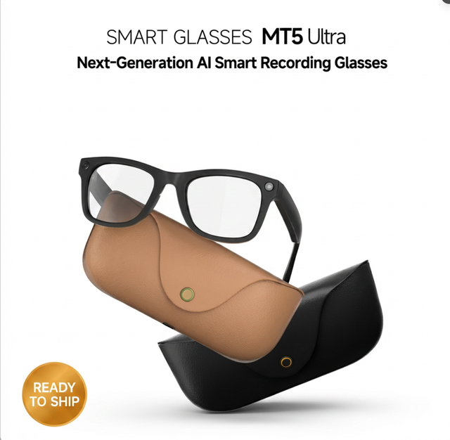 2026 New MT5 ULTRA AI Smart Glasses 8MP Camera with Charging Case BT Calling AI Translation Voice Control Anti-blue Light Glass