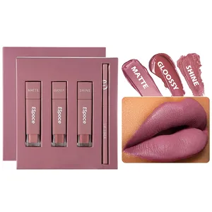 3 Types Long Lasting Matte/Gloss/Shine Moisturizing Lip Glaze Custom Private Label Lip gloss four-in-one lipstick set