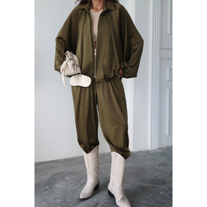 Blouson bomber en satin kaki pour femme - Product Image 3