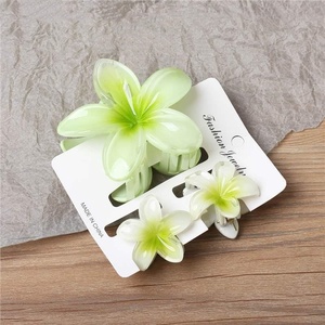 Lot de 3 pinces à cheveux en plastique motif fleur d'œuf et Bauhinia, avec emballage carton, style mignon, respectueux de l'environnement - Product Image 6