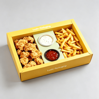 Maßgefertigter Biologisch Abbaubarer Lebensmittelbehälter Takeout Fast-Food Gebratenes Hähnchen Papierbox Mit Saucenbecher Dip-Becher Getränkehalter