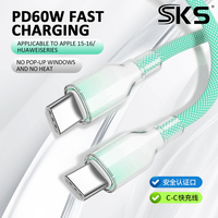 Cable USB C a USB C de 100W, Transparente, con Trenzado Degradado, Cable de Carga Rápida Tipo C para MacBook, Samsung Galaxy S24