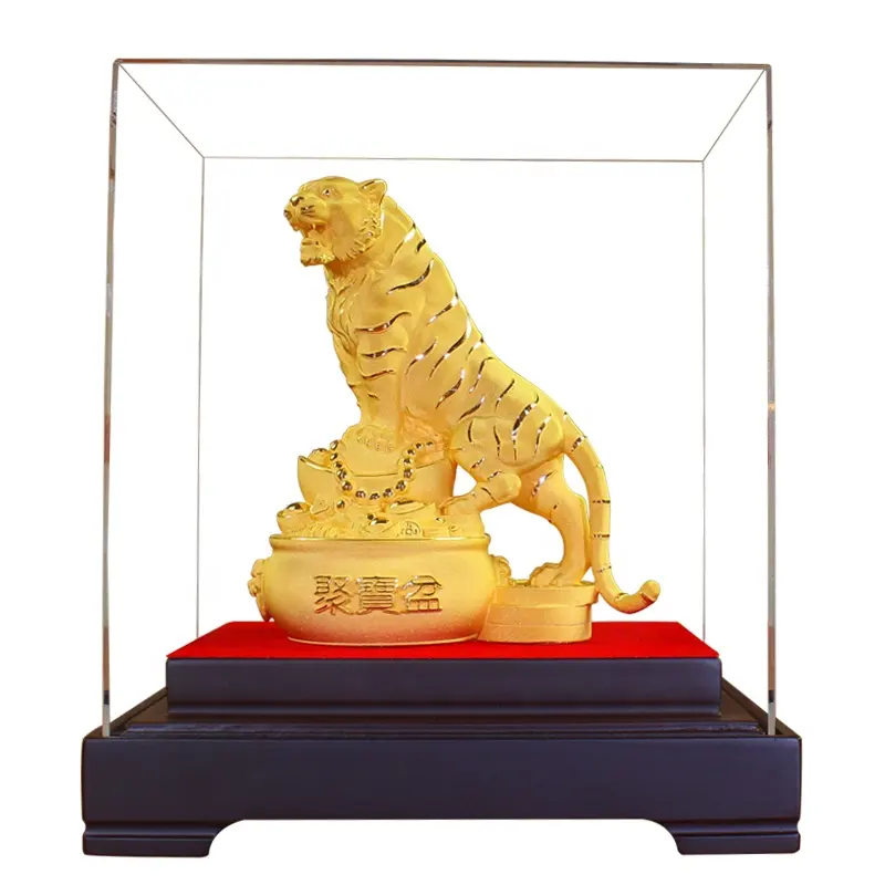 2022 조디악 선물 황금 호랑이 동상 소장 년 호랑이 인형 아름다운 탁상 장식 동상 24K 골드 도금 호랑이