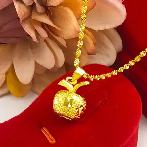 Solid Frosted Gold Apple Pendant with 24K Gold Plating Trendy Brass Necklace for Party or Gift Christmas Eve Jewelry