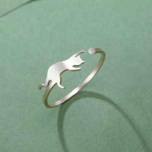 Wholesale Cute <strong>Cat</strong> Shape Open <strong>Rings</strong> for Women Trendy Pet Animal Adjustable <strong>Rings</strong> Stainless Steel Jewelry Gift - Product Image 3