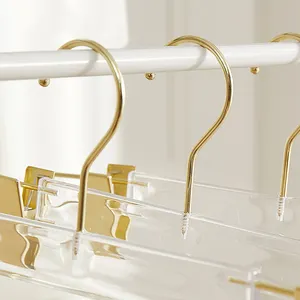 Custom Logo Transparante Volwassen Acryl Kleerhanger Met Gouden Clips Display Kleding Hangers Fabrikant