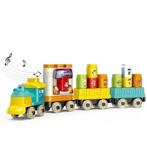 ITTL 37 pièces bricolage Train modèle jouet blocs en plastique éducatifs avec lumière et musique reconnaissance vocale anglaise - Product Image 1