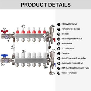 Sistema di <span class=keywords><strong>riscaldamento</strong></span> <span class=keywords><strong>a</strong></span> <span class=keywords><strong>pavimento</strong></span> <span class=keywords><strong>valvole</strong></span> collettore di calore radiante in acciaio inox PEX collettore - Product Image 2