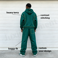 Ensemble de survêtement unisexe personnalisé, comprenant un sweat à capuche oversize et un pantalon ample à jambes larges en molleton bouclette épais, avec épaules tombantes et effet empilé